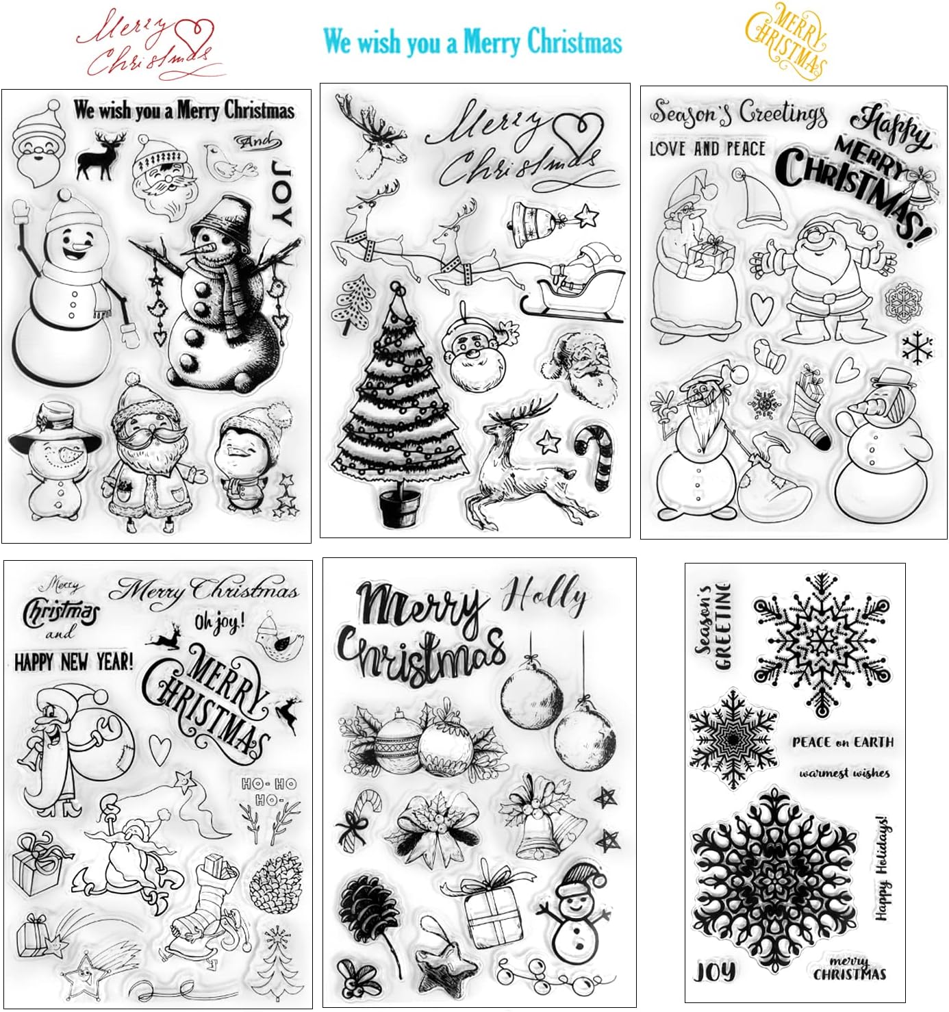 6 Sheets Different Christmas Theme Clear Stamps Scrapbooking Album Paper Cards Making Decoration(Christmas Theme)