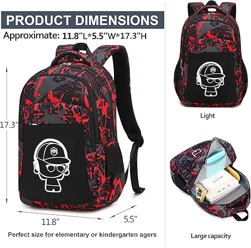 Miniatura 5 de LEDAOU Mochila escolar para adolescentes, niños y niñas, mochila escolar, mochila de viaje, casual, Graffiti Rojo Negro, Mochilas Daypack