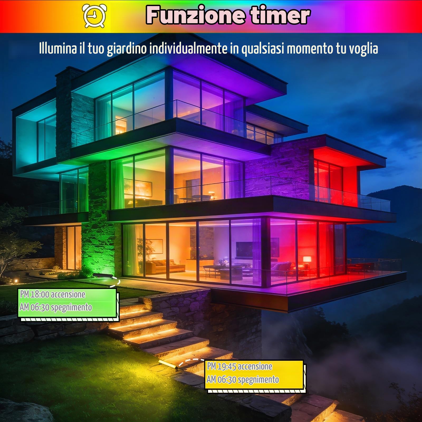 CREATESTAR Faretto LED RGB Esterno 30W, Barra LED RGB da Esterno con APP Bluetooth e Telecomando 2.4G, Memoria Funzione, Funzione Timer, IP66 Impermeabile Proiettore RGB per Bar Feste Giardino