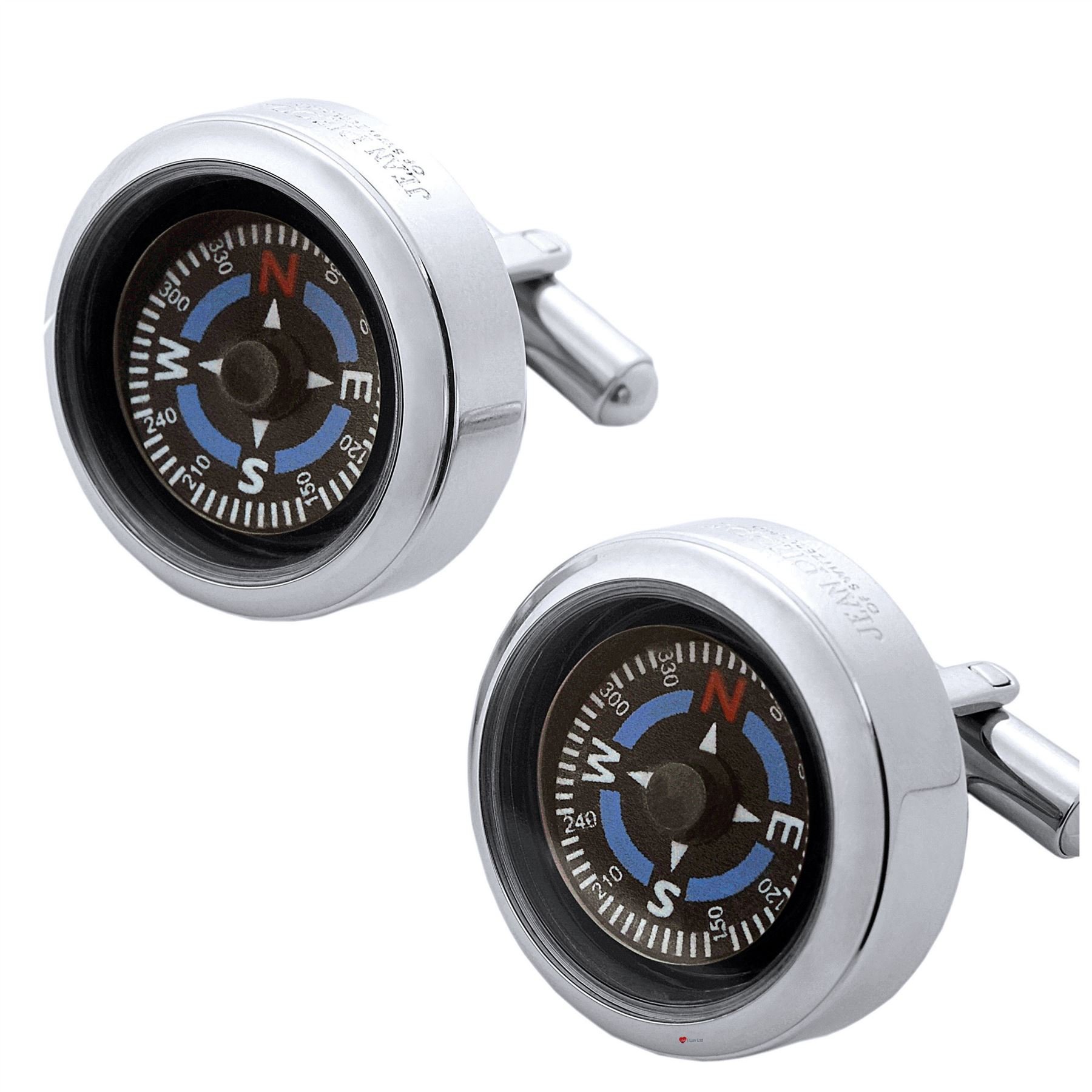 Cufflinks with Compasses Black Dials - Chrome Plated - Gents Luxury Gift Box