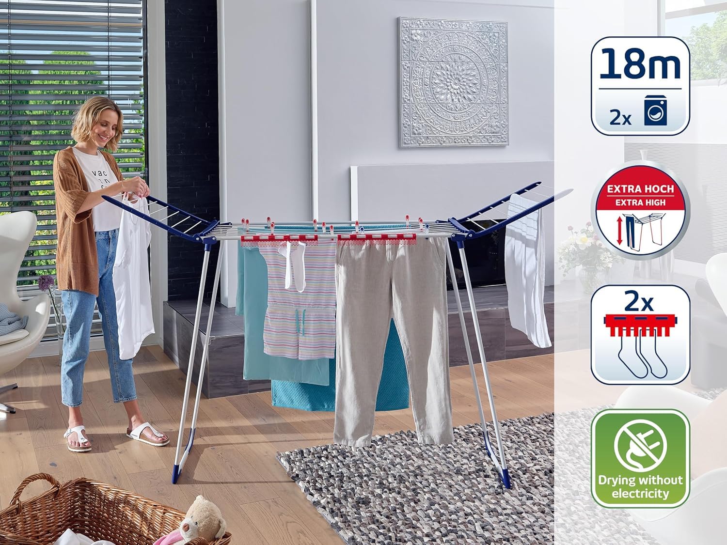 Leifheit Pegasus 180 Solid Maxx Suszarka Stojąca, Wielokolorowy, 120 x 56 x 28.5 cm