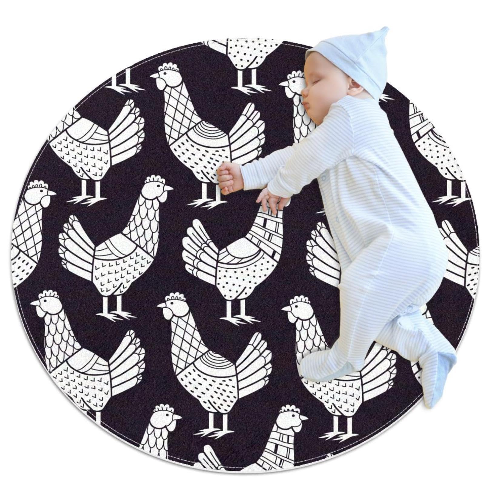 Tapis de salle de bain poulet et camomille antidérapant rond 1m pour chambre