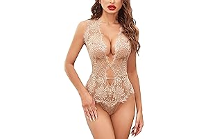 Women One Piece Lingerie Lace Bodysuit Deep V Teddy Mini Babydoll