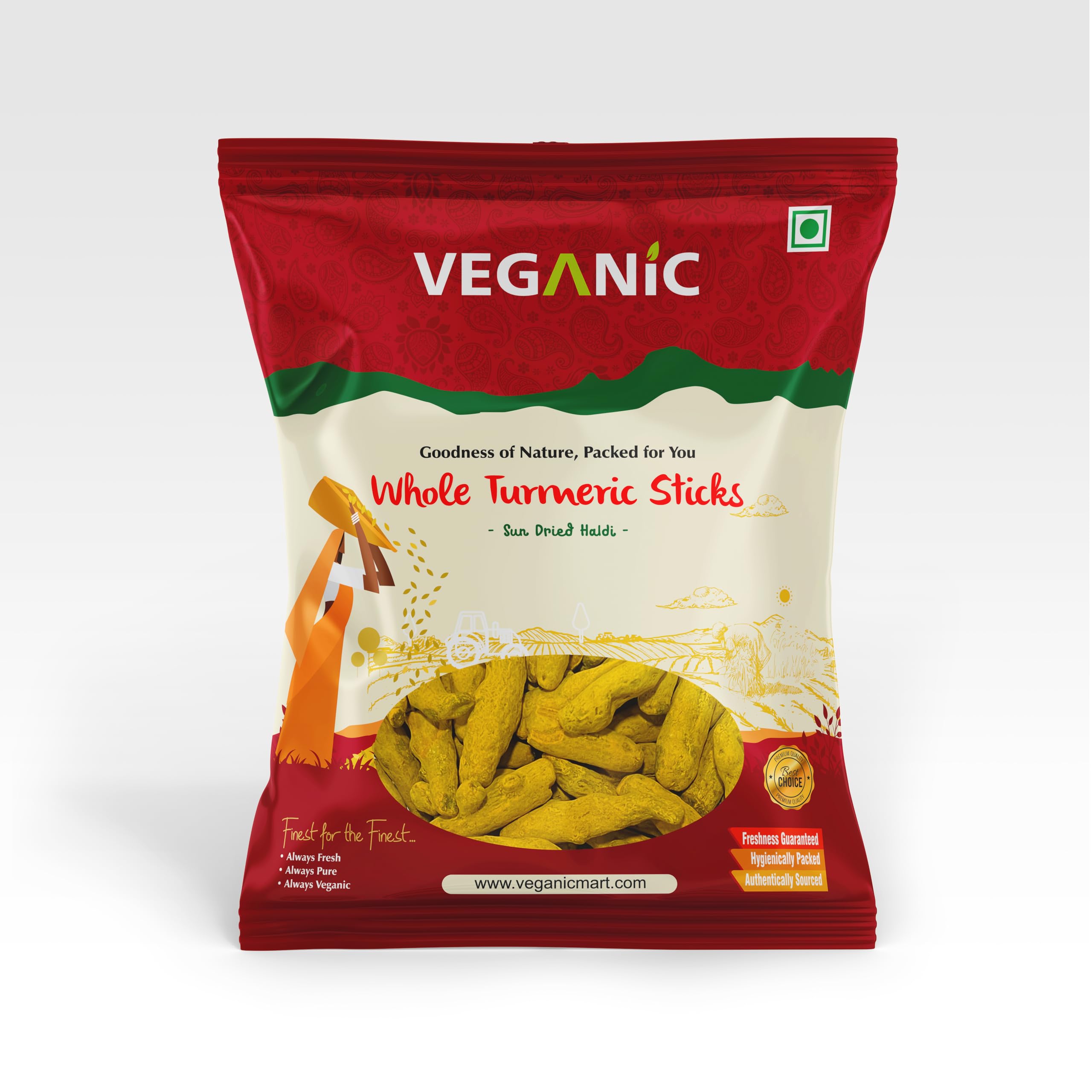 Organic Haldi Gathhiya Turmeric Whole Sticks Sabut Haldi Haldi Gaanth (200 G) For Cooking Drinking Milk Face Skin Tan Removal, 200 Gm