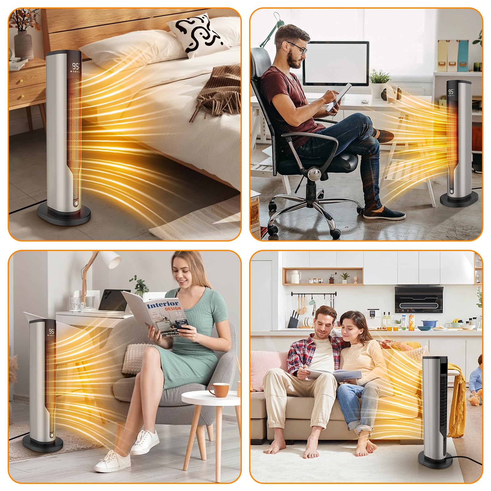 Chauffage d'appoint, radiateur électrique 60 cm, télécommande et minuterie 12h, interrupteur à bascule et protection contre la surchauffe, 2000 W, 3