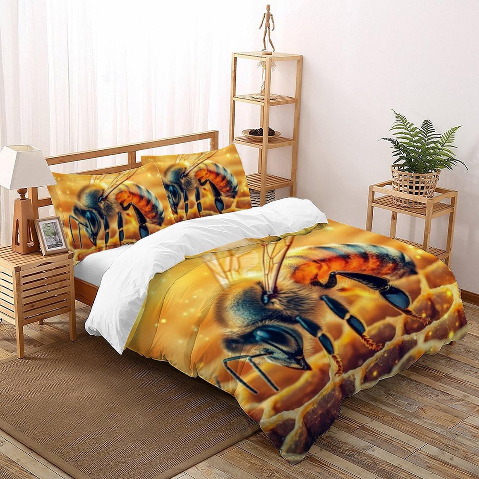Housse de couette abeille 200x200 cm avec taies d'oreiller en microfibre pour lit double