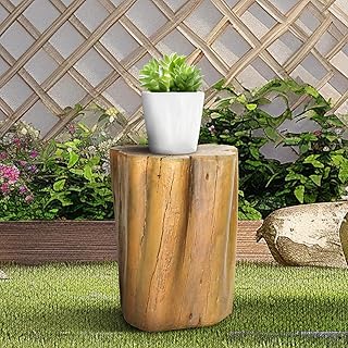 SKYFIRE Concrete Faux Wood Stump - 17.9”H Outdoor Side Table Statues, Faux Oak Stump Cover,Decorative Plant Stand for Garden, Patio, Backyard, Lawn, Landscape, House, Office Decor -14.9”L x 14.1”W
