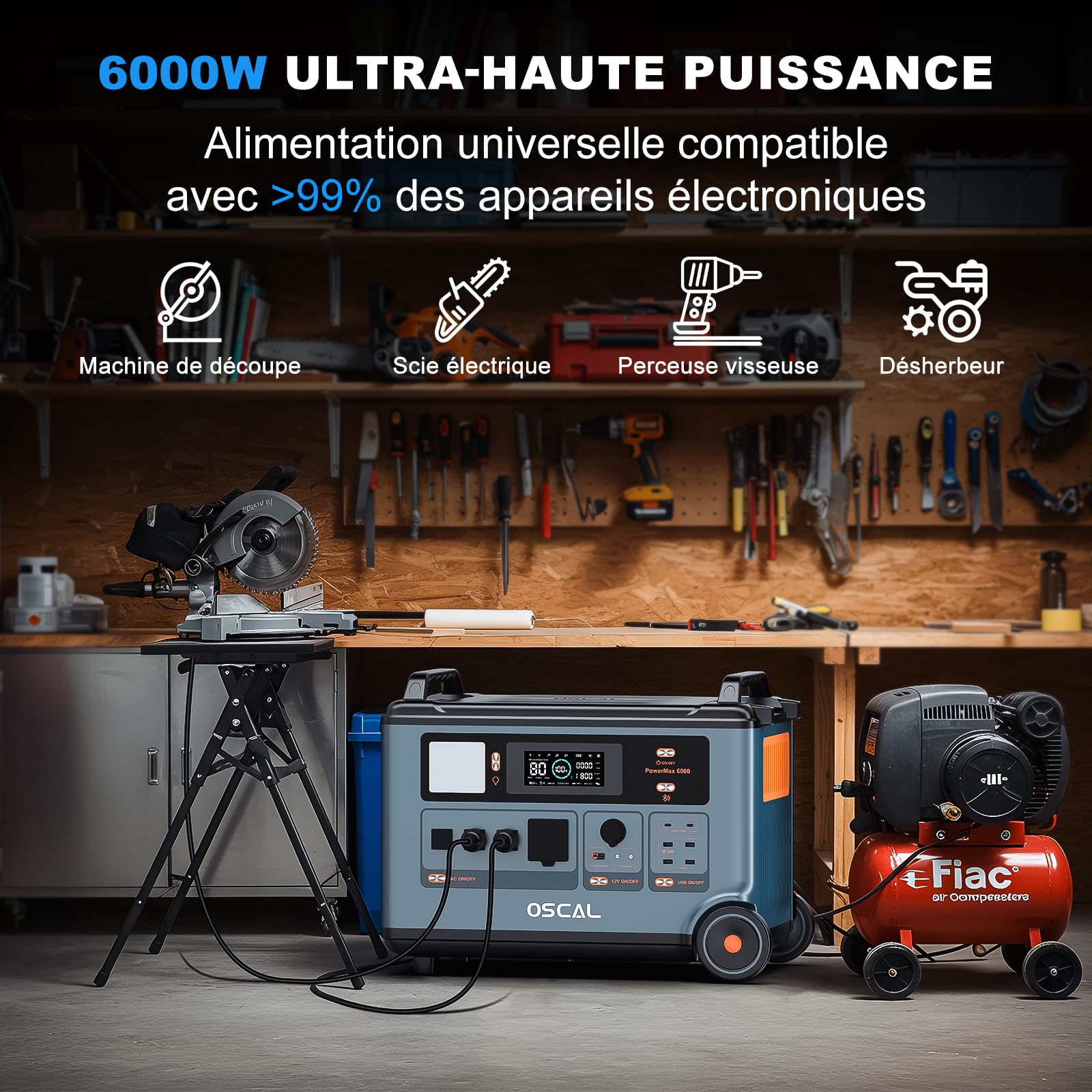 OSCAL PowerMax 6000w Générateur Solaire avec Panneau 400W, 3600Wh Station électrique Portable, Capacité Extensible 57.6kWh, Recharge en 1,2 h, Batterie LFP, APP, 14 Sorties, pour Maison, Camping-Car
