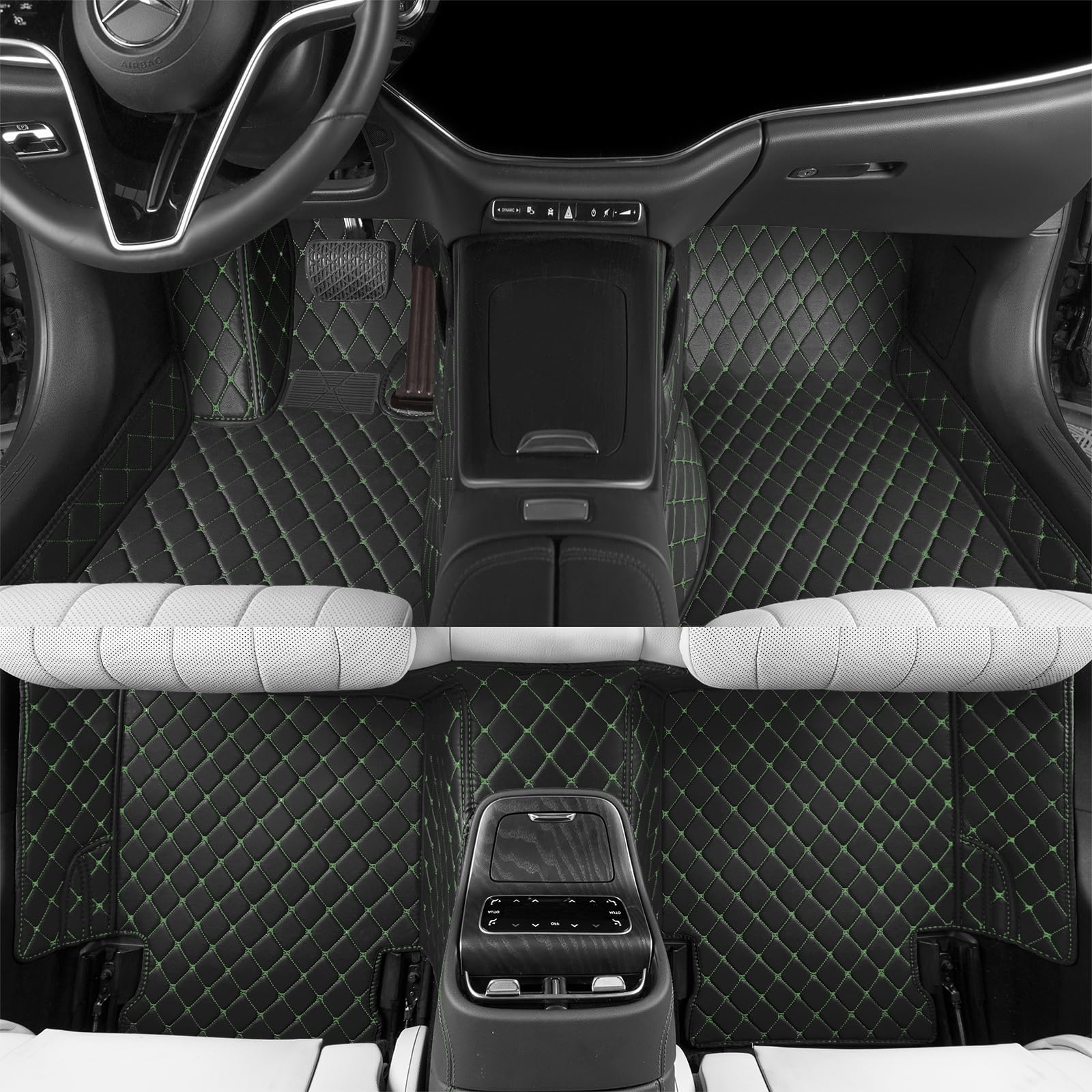 Custom car Floor mat is Compatible for Mercedes-Benz，to All Models for Benz (2000-2025) C260/C200/S500/ A260/ B200，Luxurious ‌All-Weather car Floor MATS. (Black. Green)