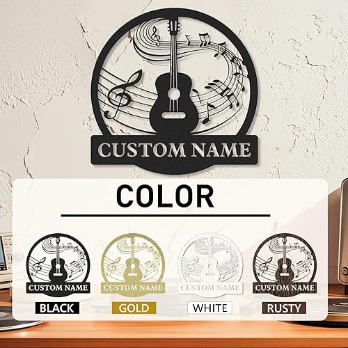 Miniatura 5 de Letrero de metal personalizado de guitarra, letreros de metal personalizados, decoración de pared de notas musicales, arte de pared divertido con