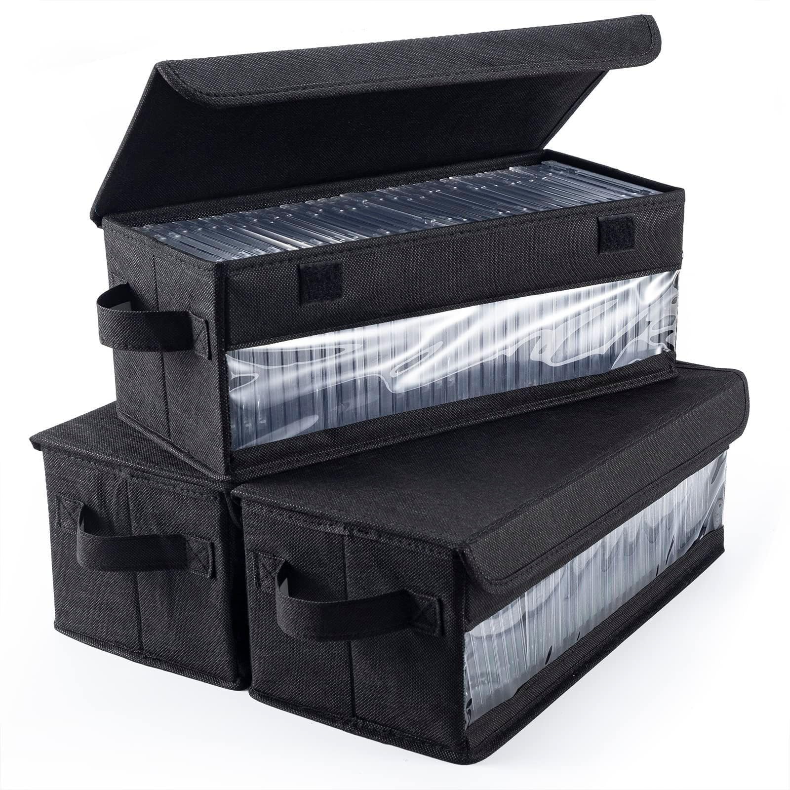 Scatola Porta CD con Coperchio,porta cd portatile Con finestra di visualizzazione,Contenitori Impilabili con Coperchio Pieghevole per 32 CD per Casa e Auto, Nero
