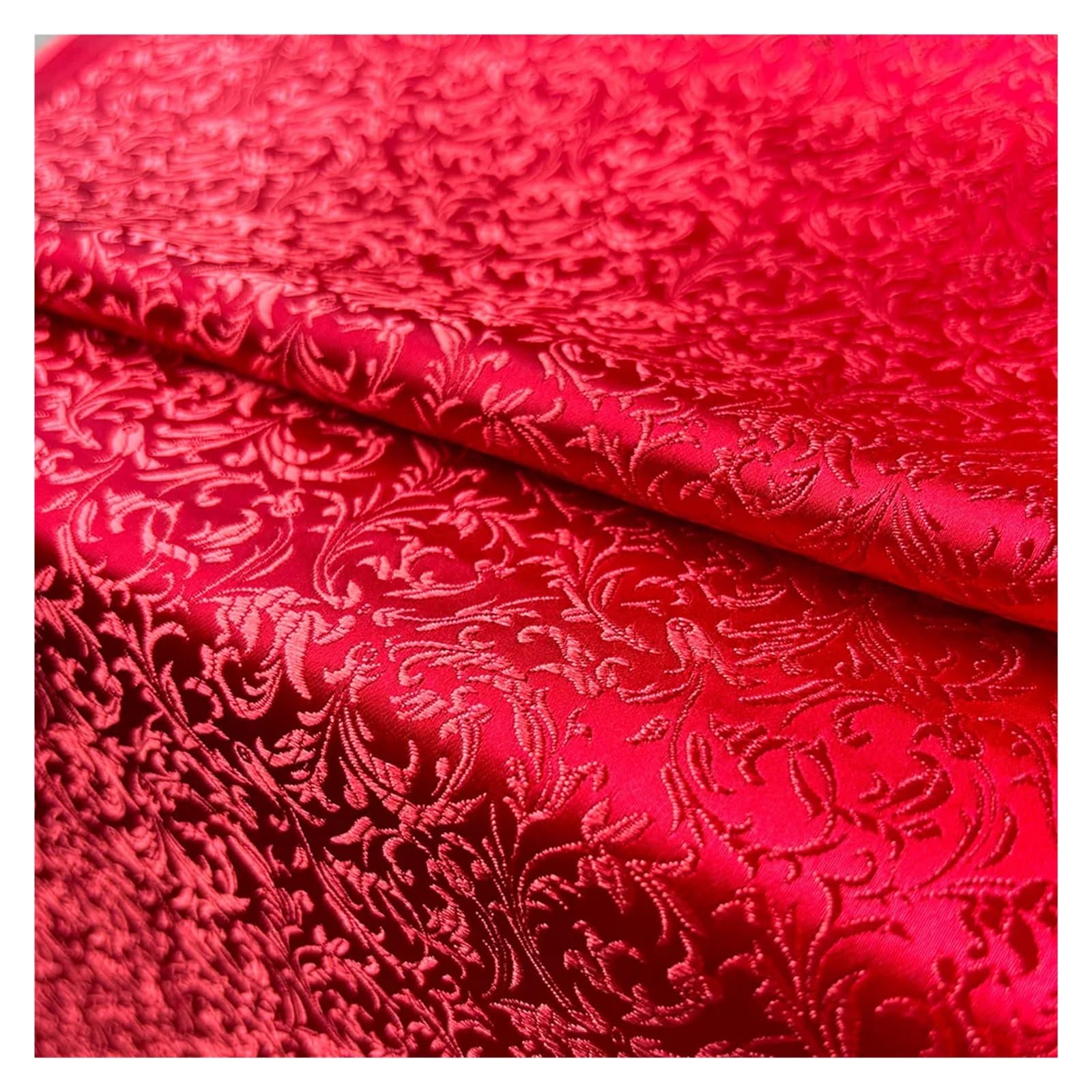 Matériel Couture Tissu Jacquard Damassé Rouge pour Confectionner Robe Satin et Sac DIY