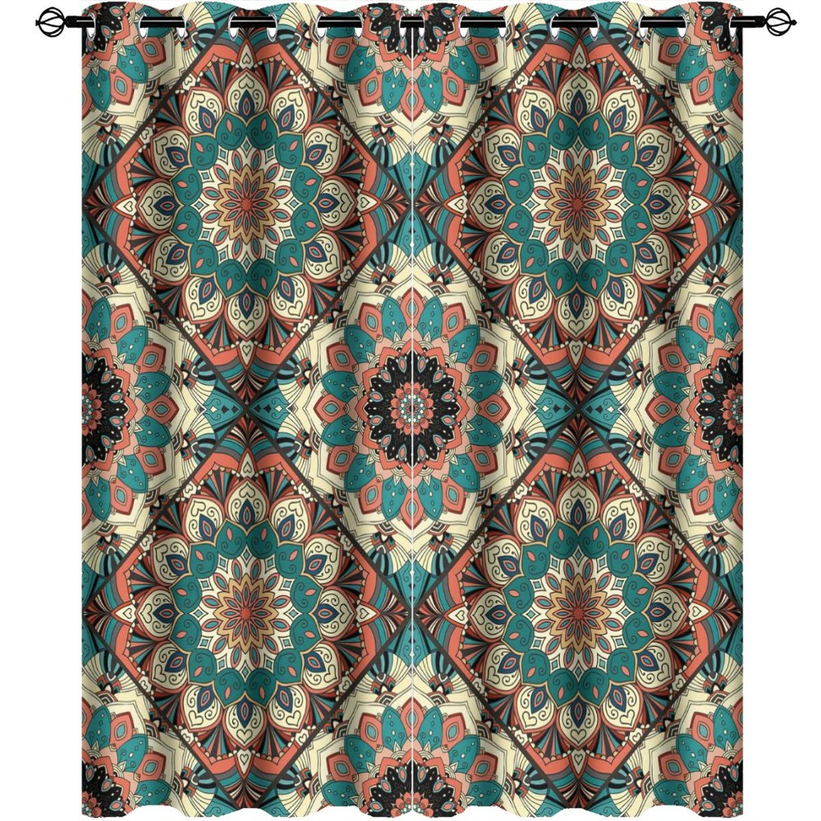 GUANB Blackout Curtains Home Decor，Mid Century Abstract Boho Modern Minimalist Mandela Floral Art Print for Teenager Bedroom Living Room Grommet Window Drapes 107cmx114cm