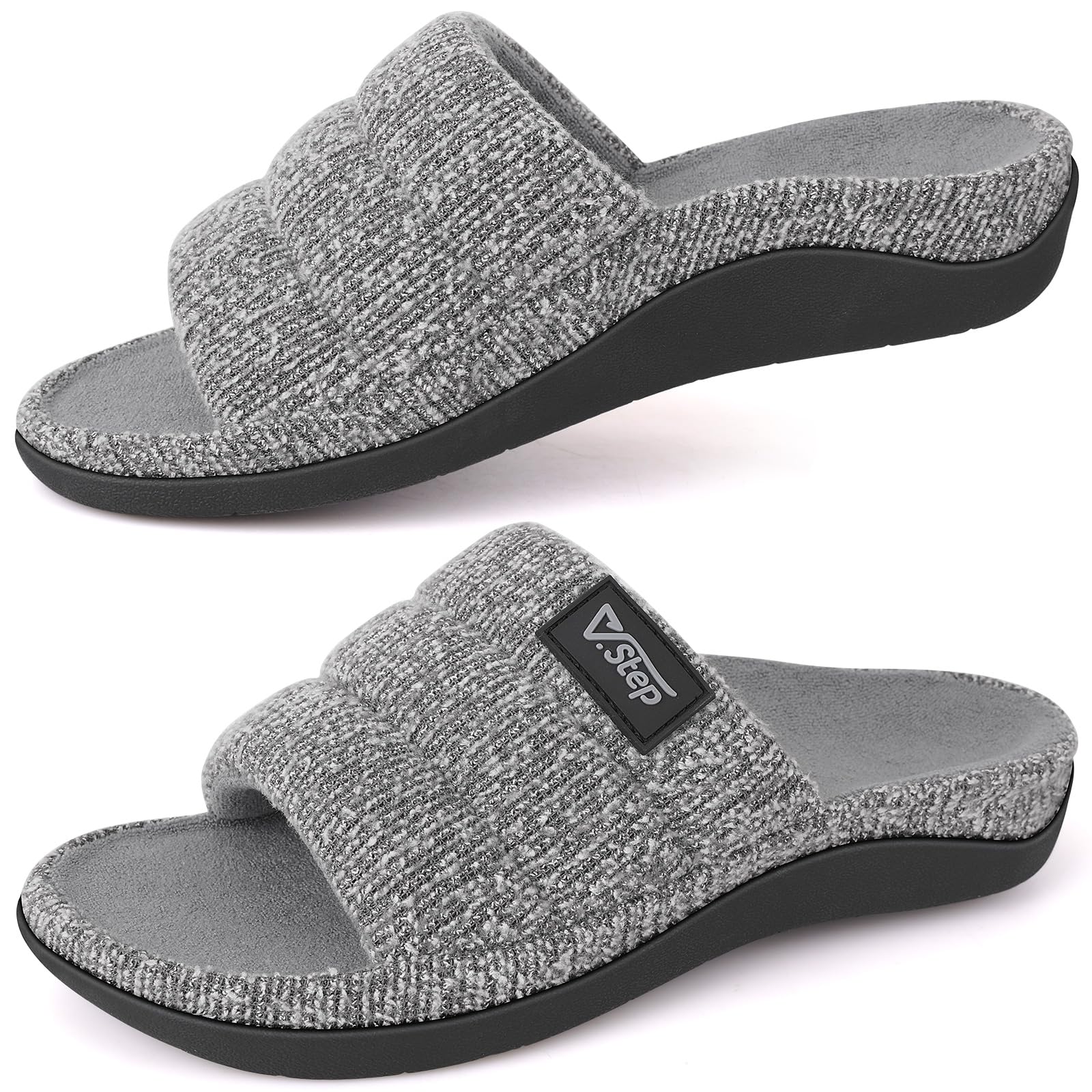 V.Step Orthopedic Slippers with Arch Support for Women Men, Orthotic Bedroom Slippers Slides for Plantar Fasciitis,Open Toe Slip on House Shoes Indoor