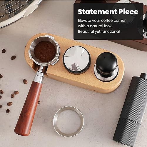 Miniatura 2 de Estación de soporte de manipulación de madera 3 agujeros para manipuladores de café y portafiltro con parte inferior antideslizante tostado ligero