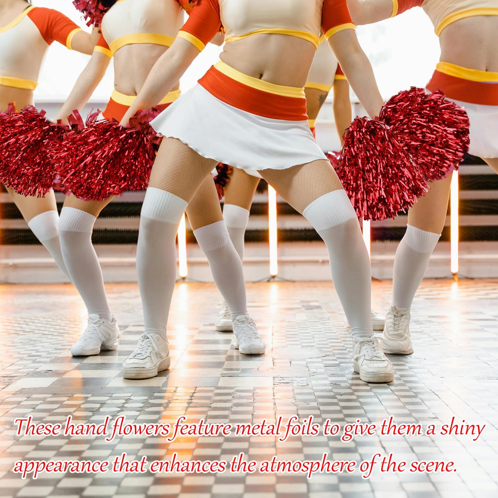 Pompones de Porristas, 2 piezas Pompones Rojos de Lámina de Metal, Pompones, Accesorios con Hebilla de Anillo para Baile, Animación y Fiestas Deportivas, Duraderos y Brillantes - 5