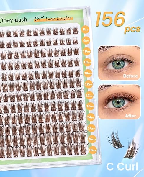Obeyalash Kit Extension Cils Marron - C Curl Cluster Lashes Brown Naturel Lash Clusters Kit Extension De Cils Wispy Lash Clusters 8-16mm DIY at Home (YLB09) - 2