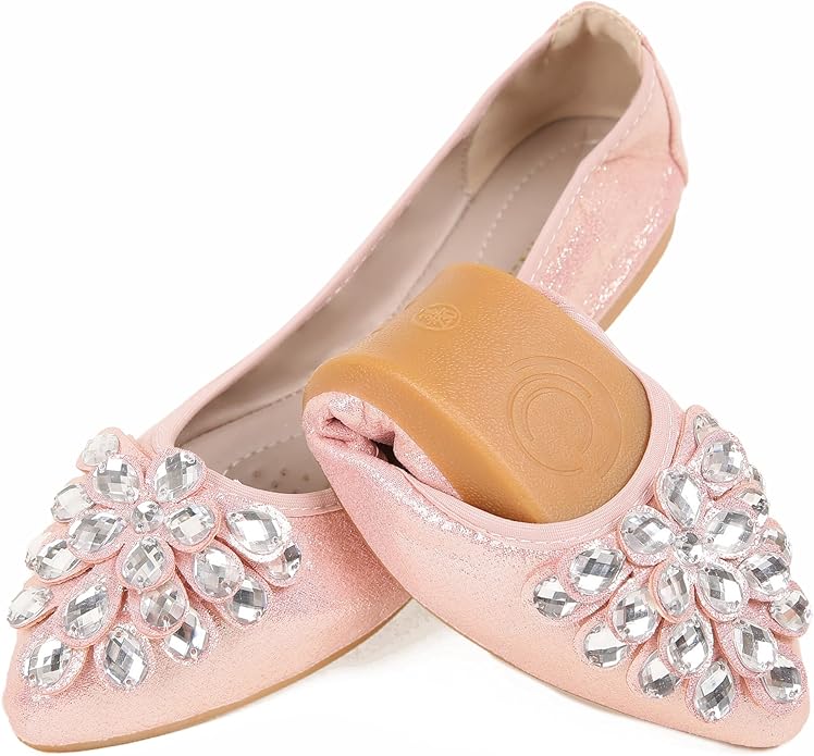Amazon.com | ZQKSEOHS Flats Shoes for Women Rhinestone Wedding Ballerina Shoes Foldable Sparkly Comfort Slip on Flat Dressy Flats Brown Size 12 | Flats