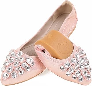 Flats Shoes for Women Rhinestone Wedding Ballerina Shoes Foldable Sparkly Comfort Slip on Flat