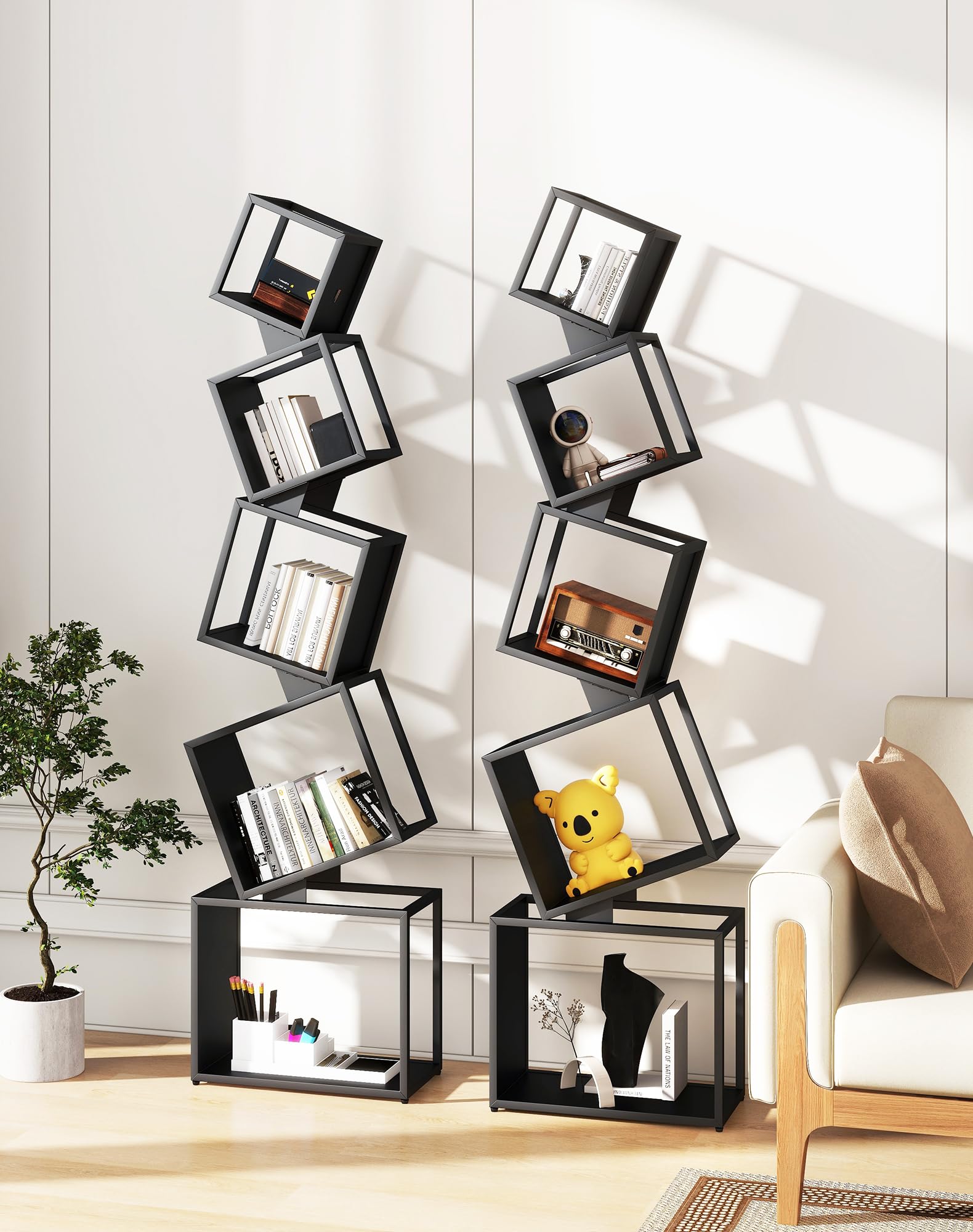 YMYNY Bibliothèque en Cube, Étagère Haute en Métal sur 5 Niveaux, 180 cm, Étagère Rangement, Meuble de Rangement Ouvert, Matte, Design Géométrique, pour Salon, Chambre, Bureau, Noir HBC007B