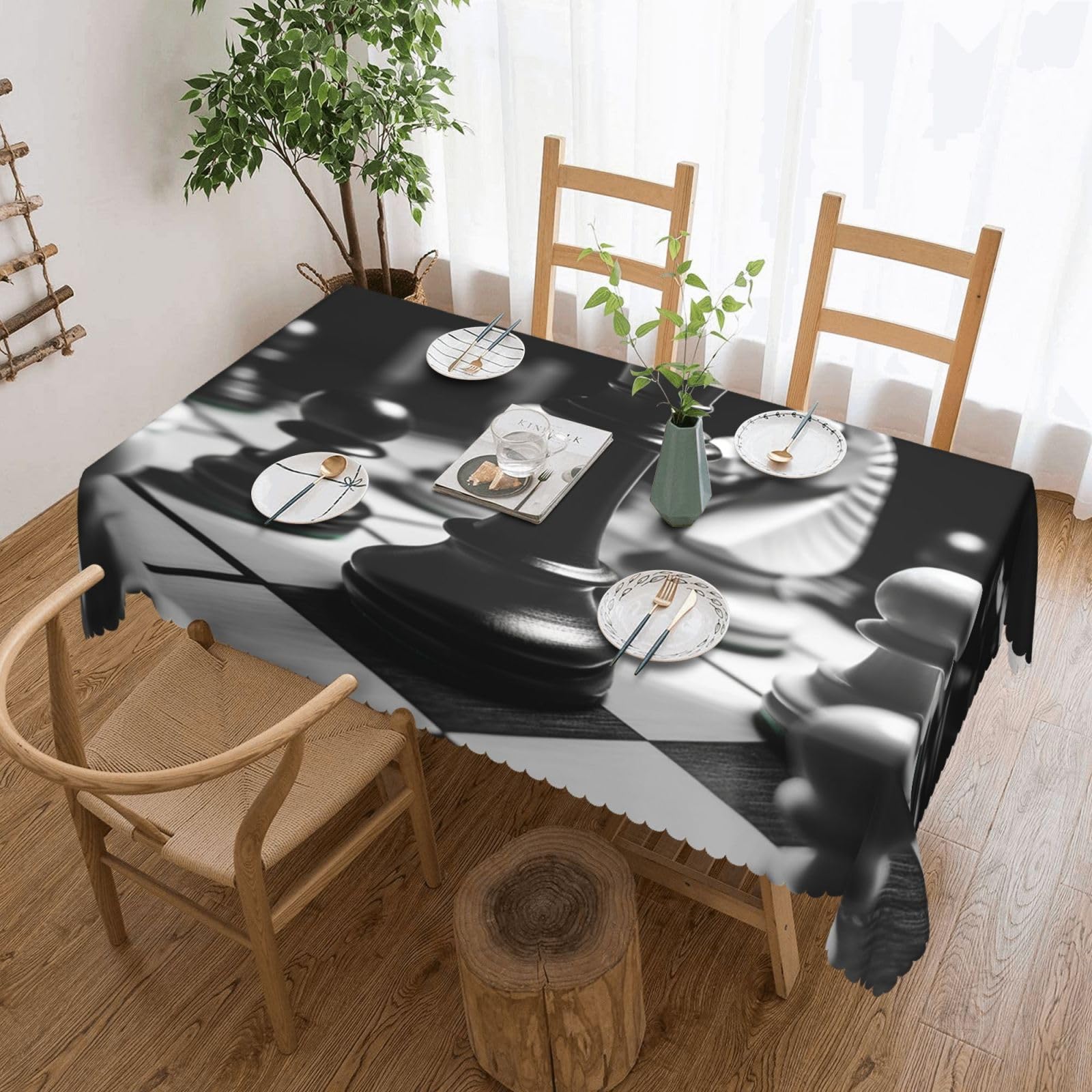FHEBNDS Rectangle Tablecloth 54 x 72 Inch Stain and Wrinkle Resistant Washable Table Cloth Black and White Chess Table Cloths Indoor Outdoor