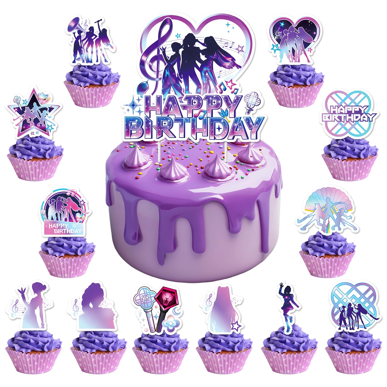 Condition photo showing Good Condition for 13pcs cake toppers happy birthday cake toppers cupcake toppers birthday party decorations cartoon party decoration. (aa7)