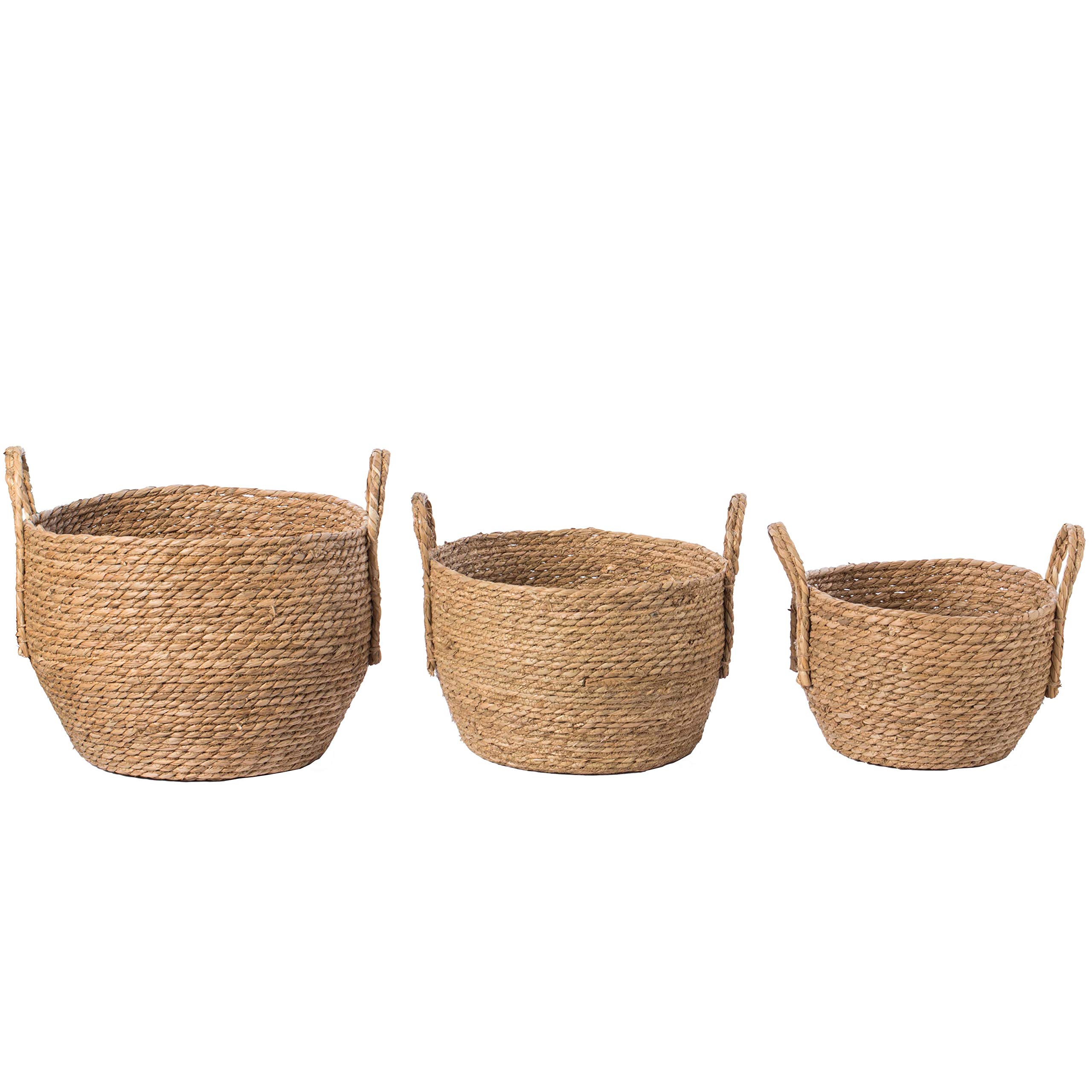 Vintiquewise Set di 3 cestini decorativi rotondi in vimini intrecciato con manici intrecciati