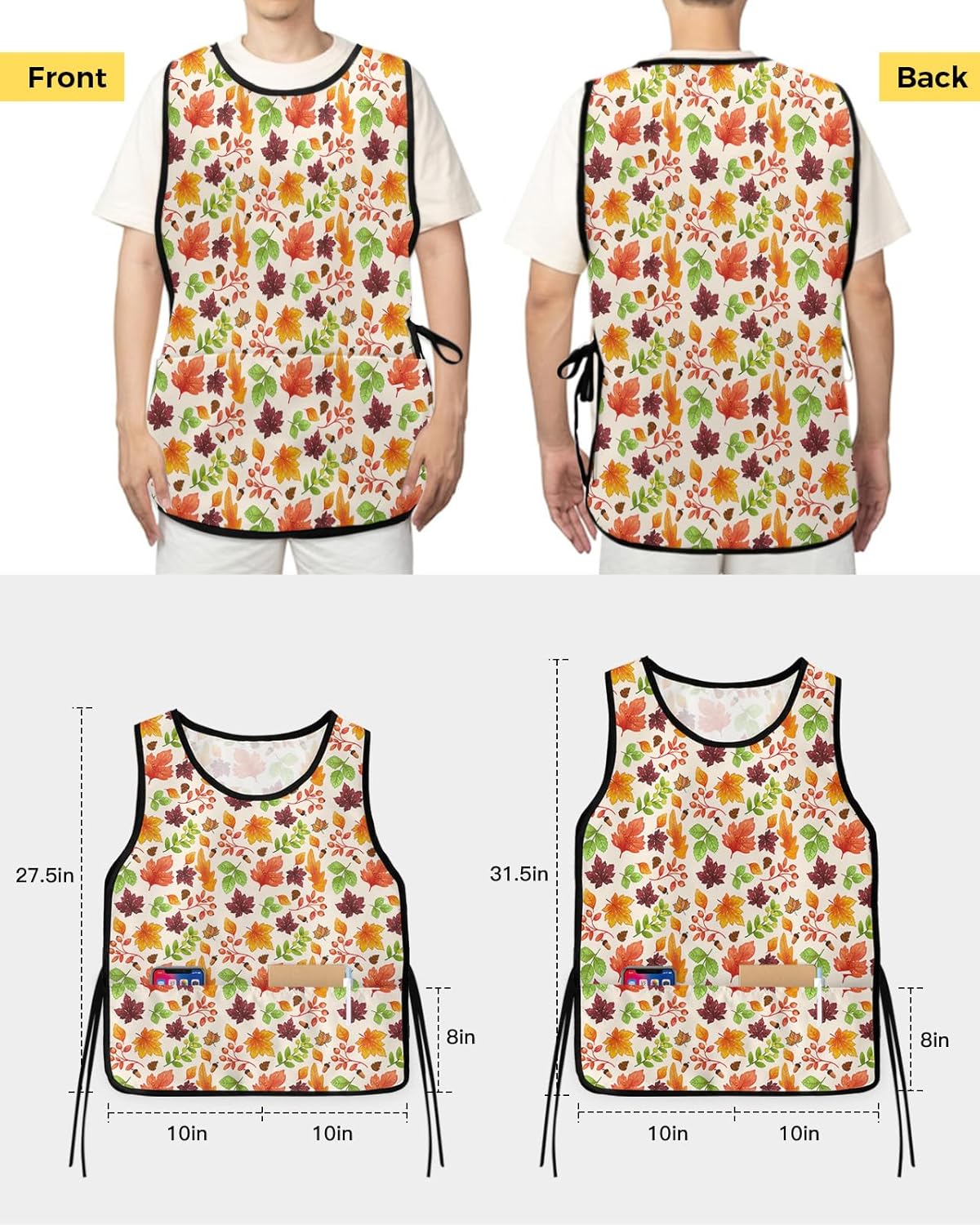Yellow Browm Cobbler Aprons with 2 Pockets for Women Men, Vintage Sunflower Watercolor Newspaper