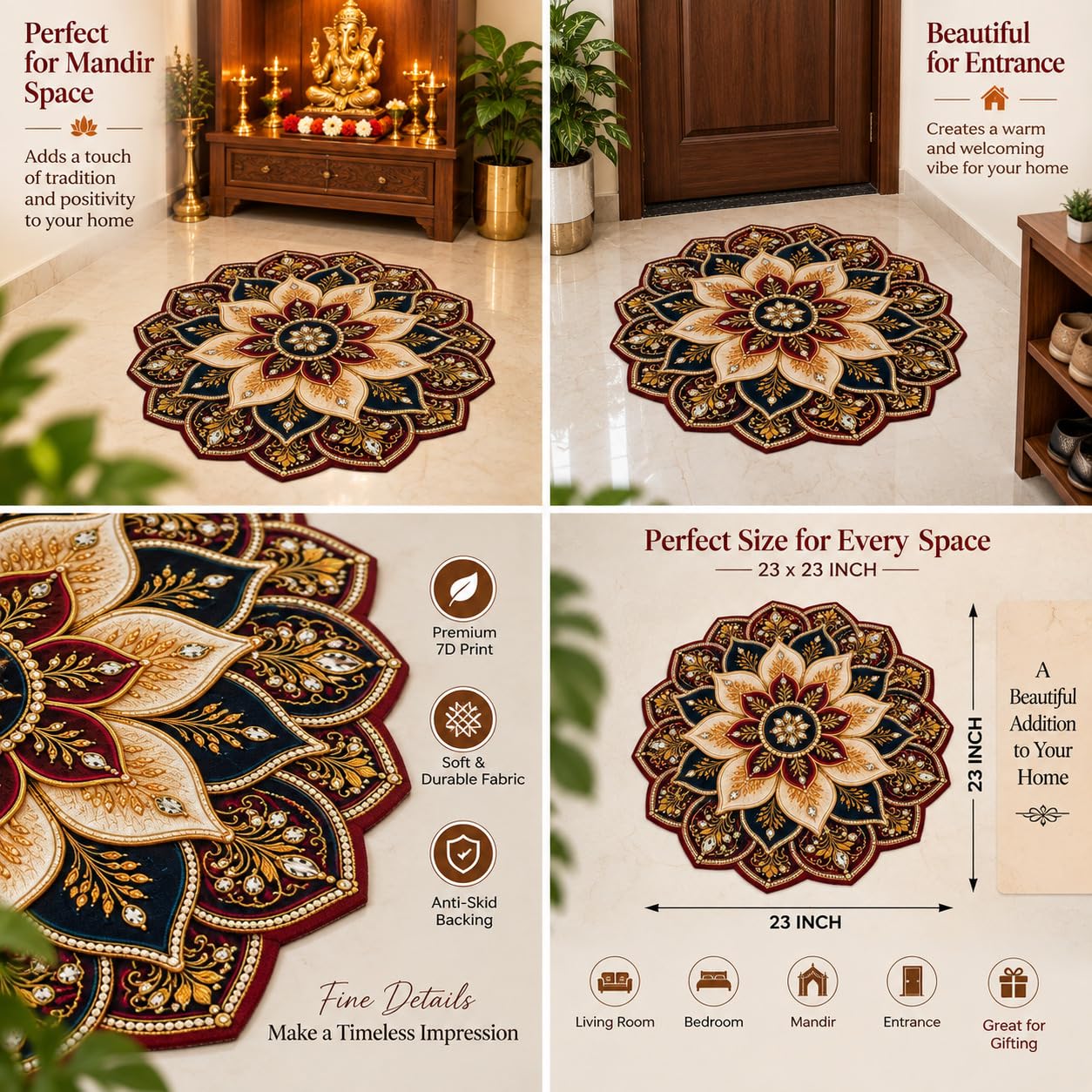 Mandala Floor Mat - Floral Lotus Design FREE SHIPPING -2