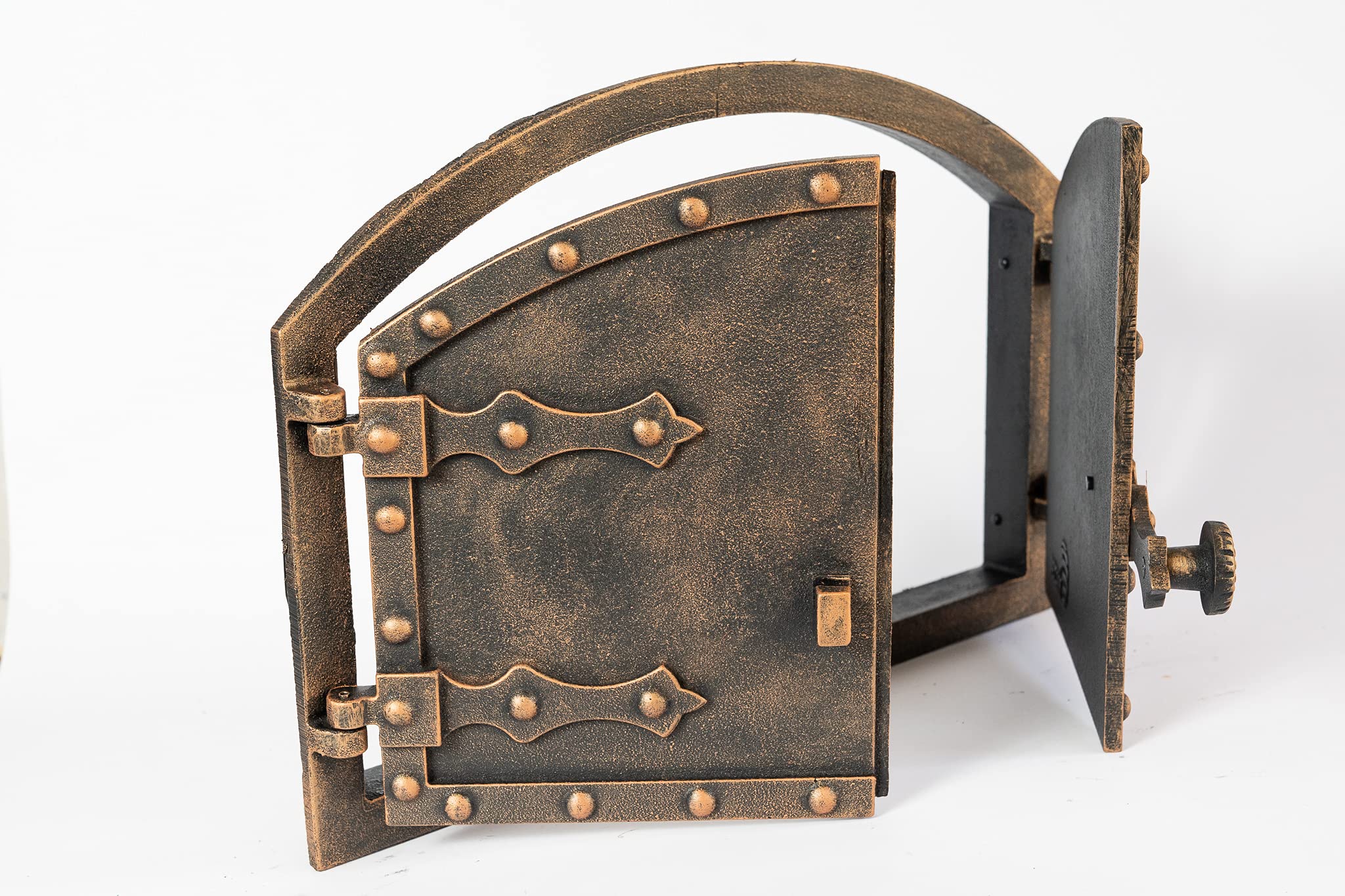 SEZAM Porte de four double en fonte avec loquet de porte, aspect rivet, porte de four à pizza - four à pain - porte de four en pierre, 53,2 x 5,5 x 35,5 cm, le cuivre