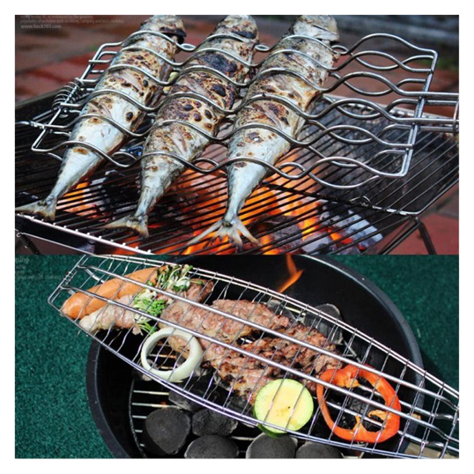 QINGGANGLING999 Cestas de Parrilla Barbacoa Pescado Berenjena Maíz Barbacoa Holder Barbacoa Parrilla para Pan Tostado Salchichas A La Parrilla Parrillas para Parrilla