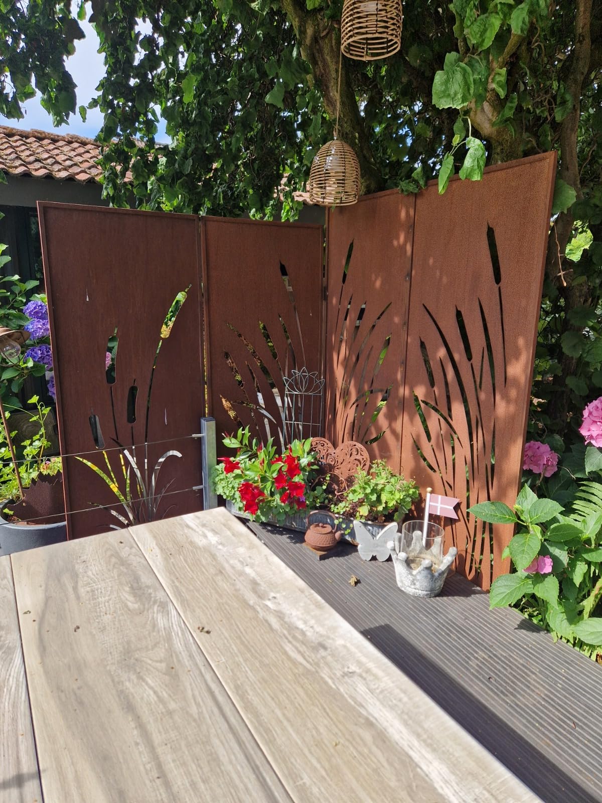 Kapaga - Lot de 4 Brise-vues en Métal Corten 160 x 50 cm - Effet Rouillé - Paravent Rustique pour Jardin - Panneaux de Protection Extérieurs - Élément Décoratif de Jardin - Clôture Déco (Calamus)