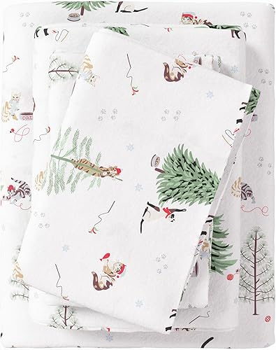 Miniatura 1 de Great Bay Home Juego de sábanas de franela de algodón turco 100 % con estampado navideño y extrasuaves, cálidas, cómodas, colección Boulder, tamaño