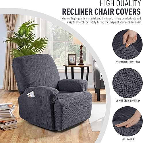 Miniatura 3 de KinCam Fundas reclinables, fundas elásticas para sillas reclinables, fundas para sofá reclinable, fundas de sofá reclinable a rayas, fundas
