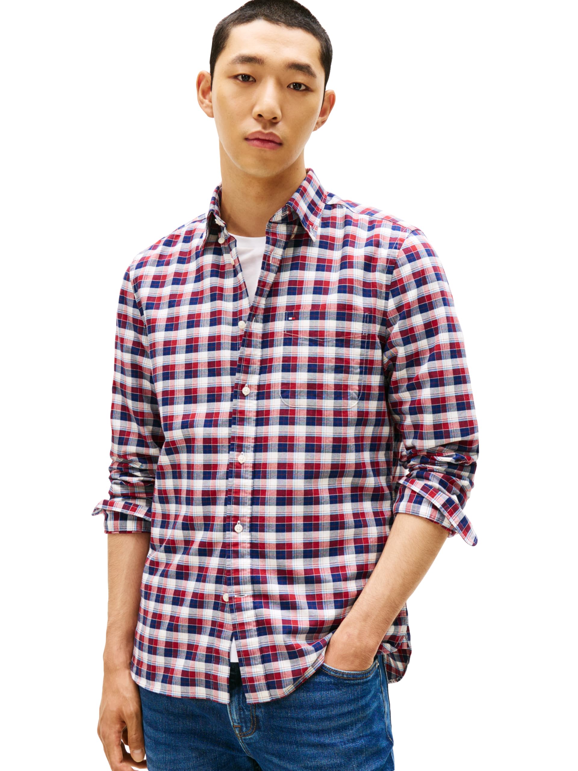 Tommy Hilfiger Mens Long Sleeve Oxford Shirts in Regular Fit, Men's Button Down Shirts, Also Available in Big and Tall