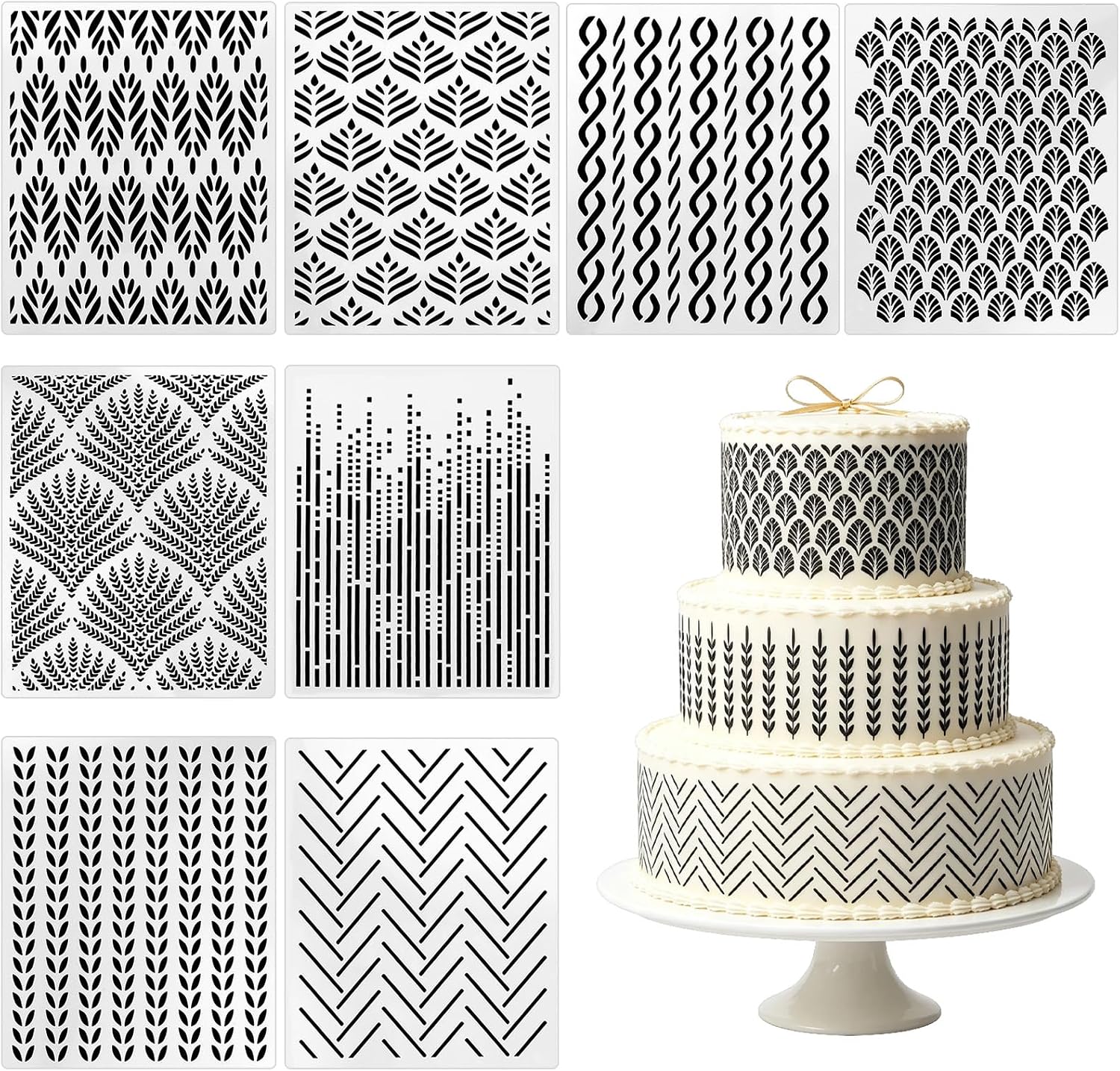 8Pcs Elegant Cake Stencil, Floral Cake Stencil for Buttercream