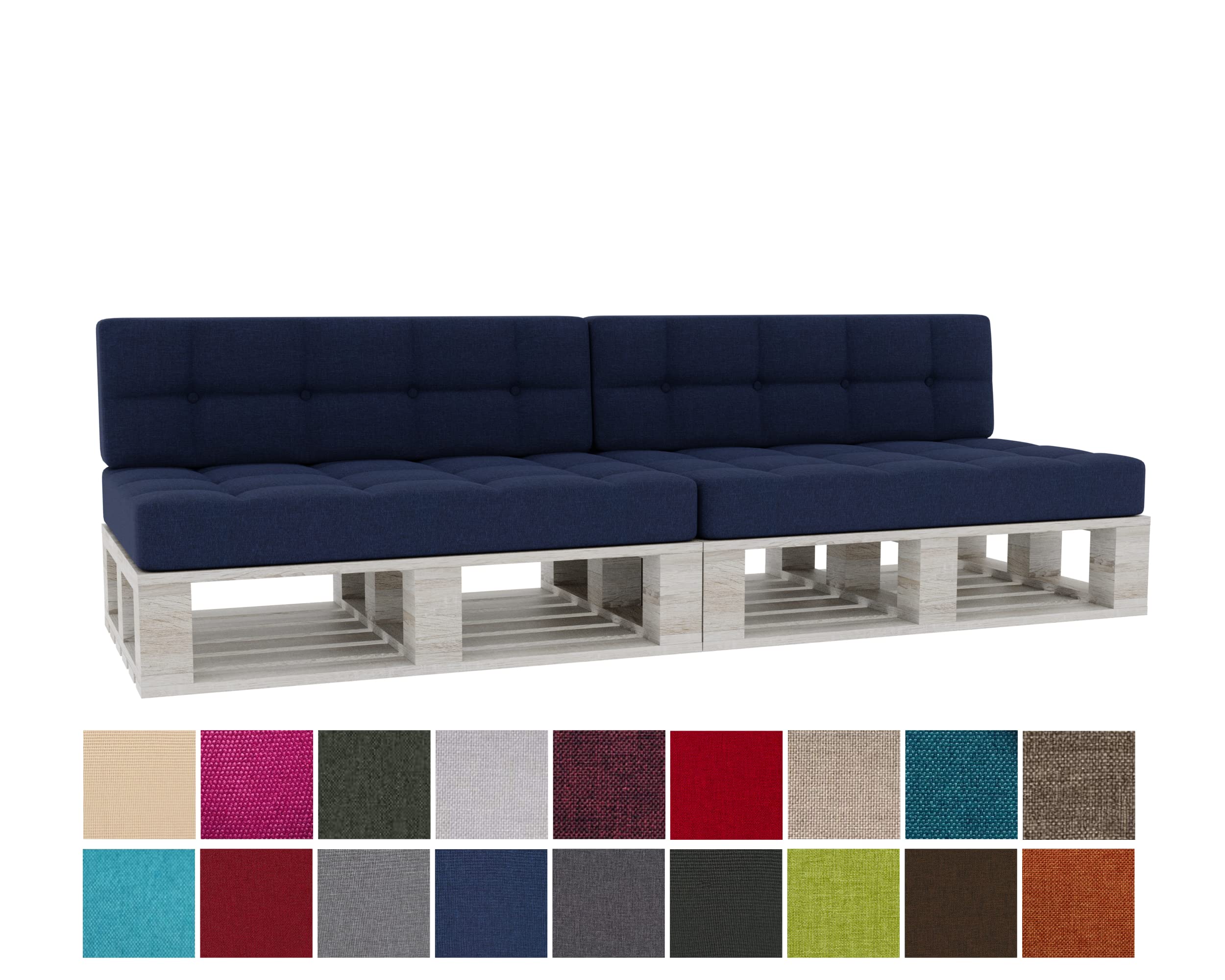 Gutekissen® Cuscini per pallet Cuscini trapuntati con bottoni, Cuscini per pallet trapuntato PFG 2xSet (Cuscino di seduta 120x80 +Schienale 120x40), Navy Blau