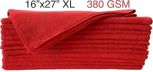 Miniatura 2 de Topseedz Toalla de limpieza multiusos de microfibra XL, 12 unidadespaquete (16 x 27 pulgadas) (rojo, 12)