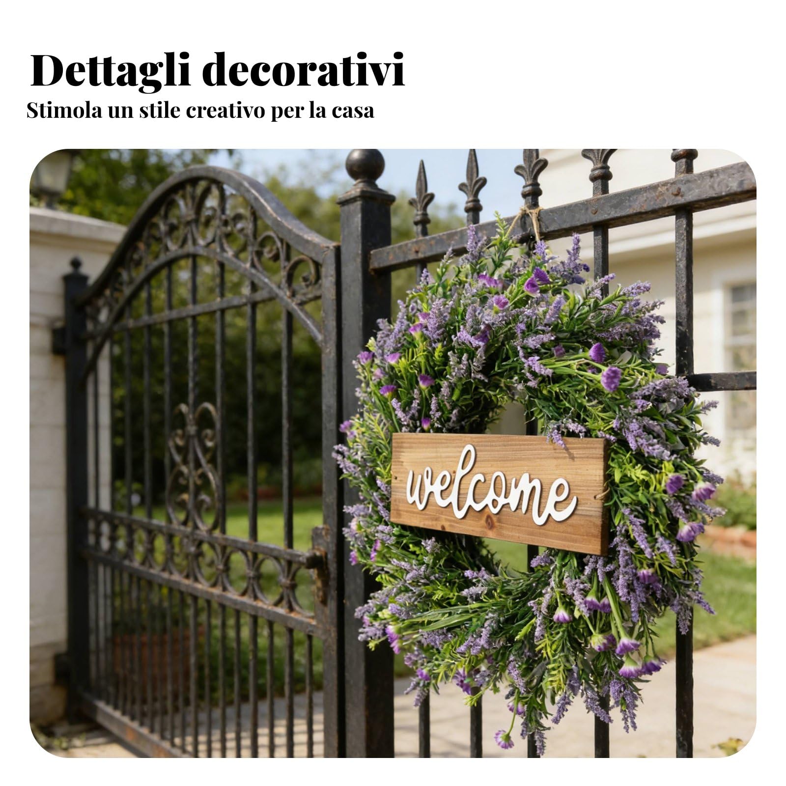 Ghirlanda di Lavanda Artificiale con Dettagli Realistici Fogliame Ricco Base Robusta Materiali Plastica E Legno Adatta per Ingresso Parete Finestra, Viola, Standard
