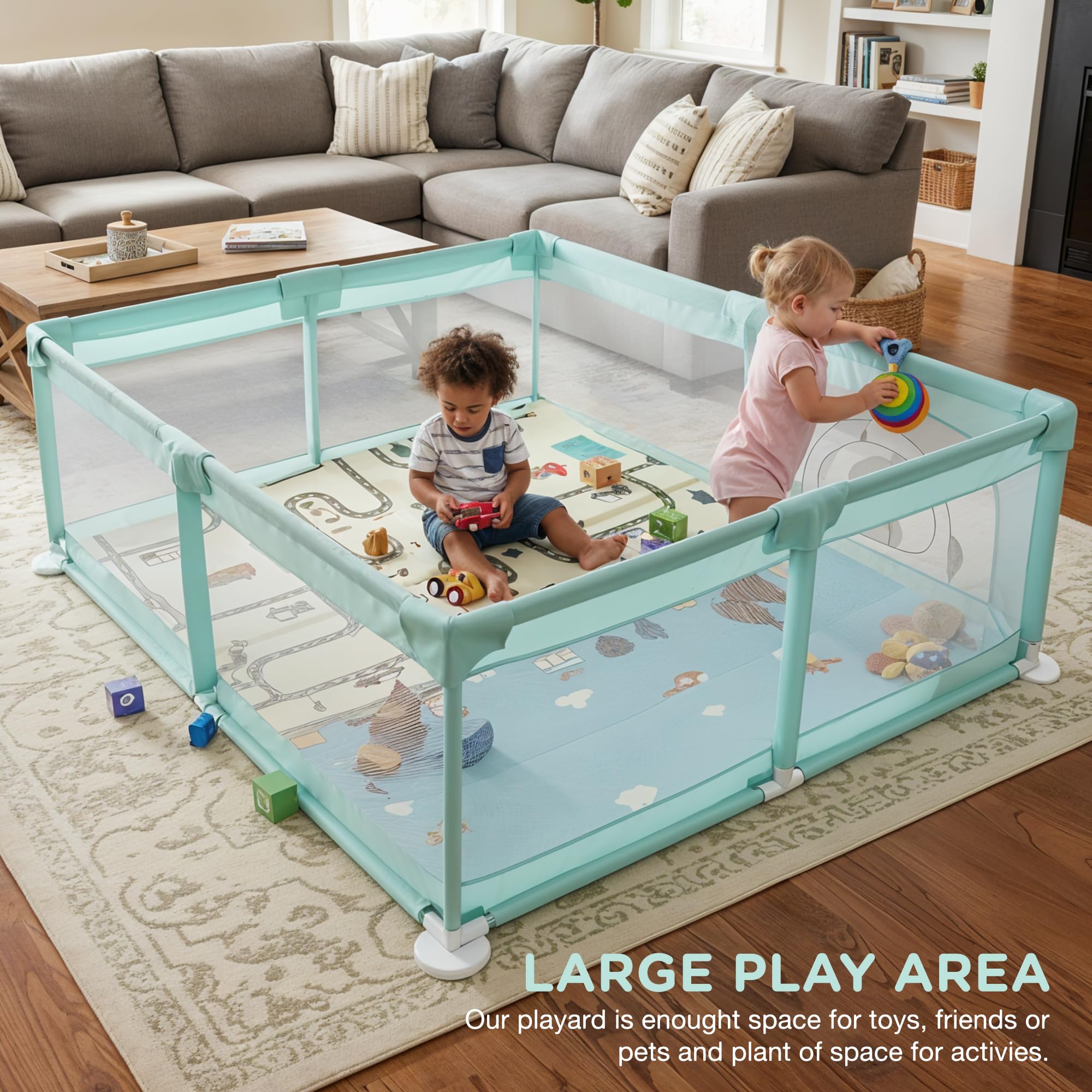 Baybee Kids Playpen for Babies | Baby Play Area Indoor Setup with Zipper Door & Toys Pouch (Green) 4