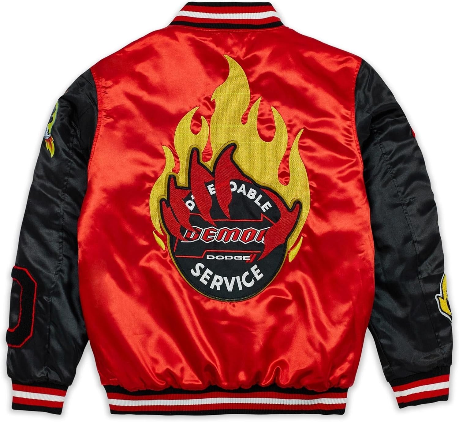 Reason Jackets For Men, Lightweight Casual Outerwear, Dodge Hellcat Flame Satin Varsity Jacket.