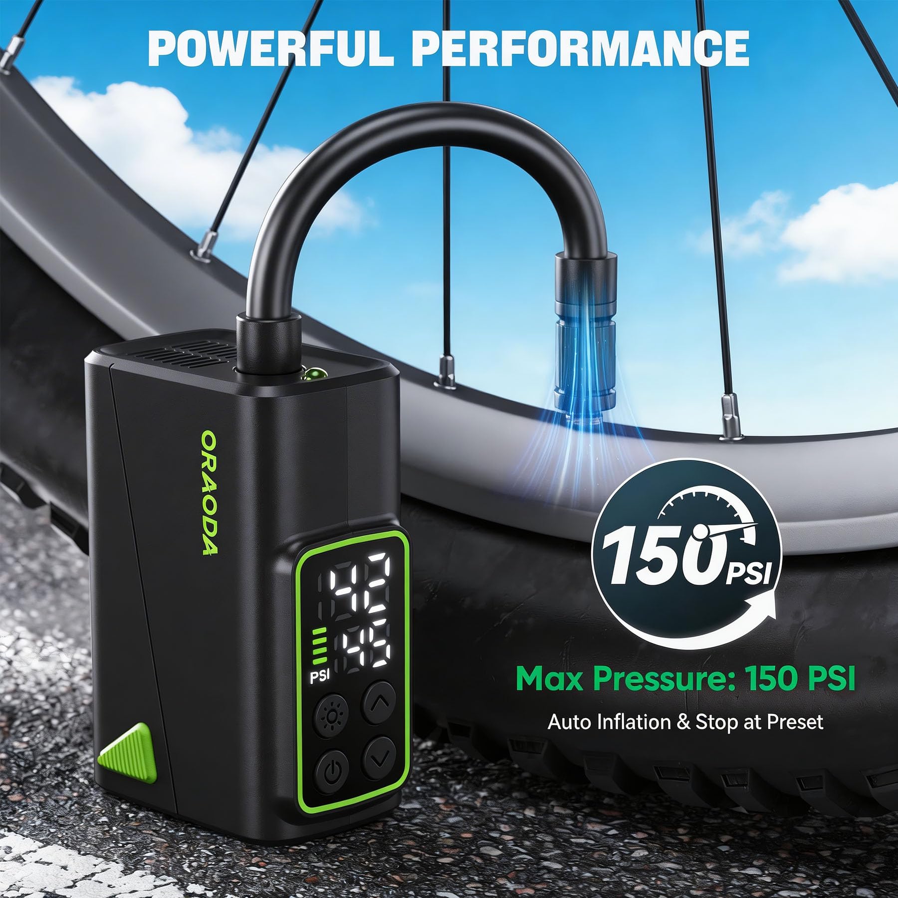 Mini pompe à vélo électrique portable 150 PSI rechargeable de poche avec double indicateur LED et valve d'arrêt automatique