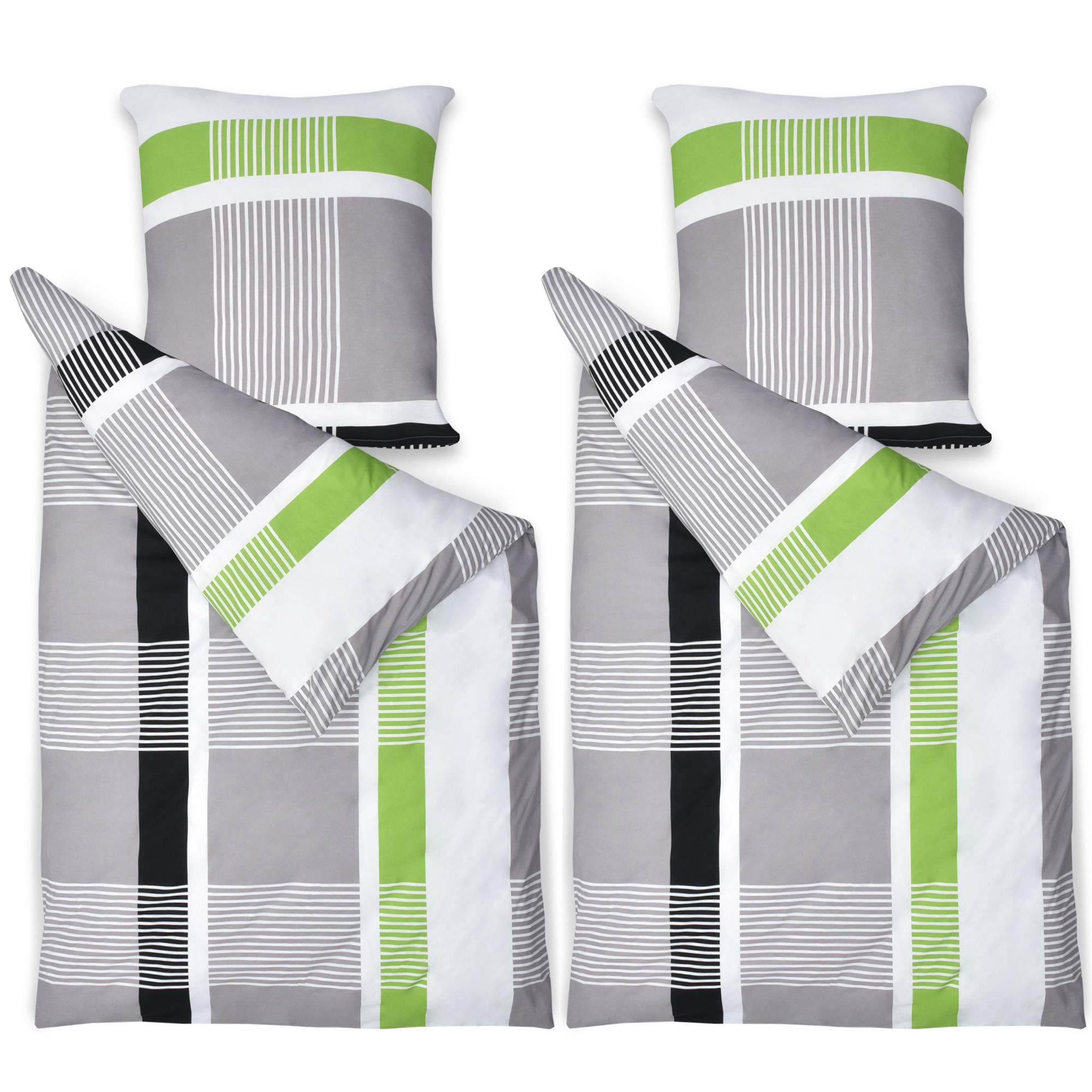 Beautissu Bettwäsche Baumwolle 4teilig Bettwäsche-Sets mit 2X Bettbezug | 155x220cm Kissenbezug 80x80cm 100% Bettwaren Sommerbettwäsche Set 2x Sommer 155x220 Dana