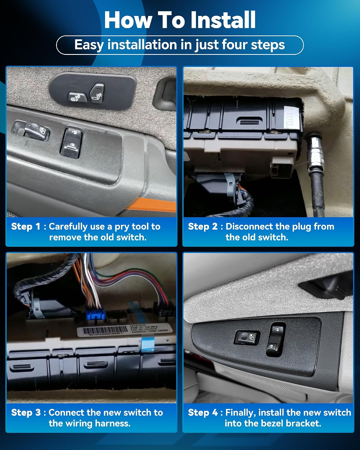 19115820 Front Passenger Window Switch & Door Lock with Black Bezel for 2003-2006 Chevy Silverado GMC Sierra 1500 2500 3500 Avalanche Tahoe Suburban Cadillac Escalade Yukon 2003-2007 Hummer H2