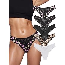 Womens Bikini Underwear Sexy Lace Trim Seamless Panties Breathable Soft Hipster Briefs Assorted Funny Prints 5 Pack
