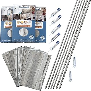 Palisade 25.6 in. x 14.8 in. Interlocking Vinyl Tile Shower and Tub Surround Kit in Louvre Granite