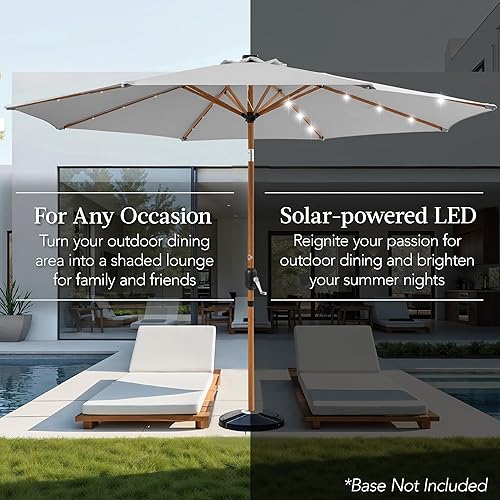 Vista 519 de Best Choice Products - Sombrilla solar de 7.5 pies para exteriores, patio, mesa, mercado, terraza, piscina con inclinación, manivela, luces LED
