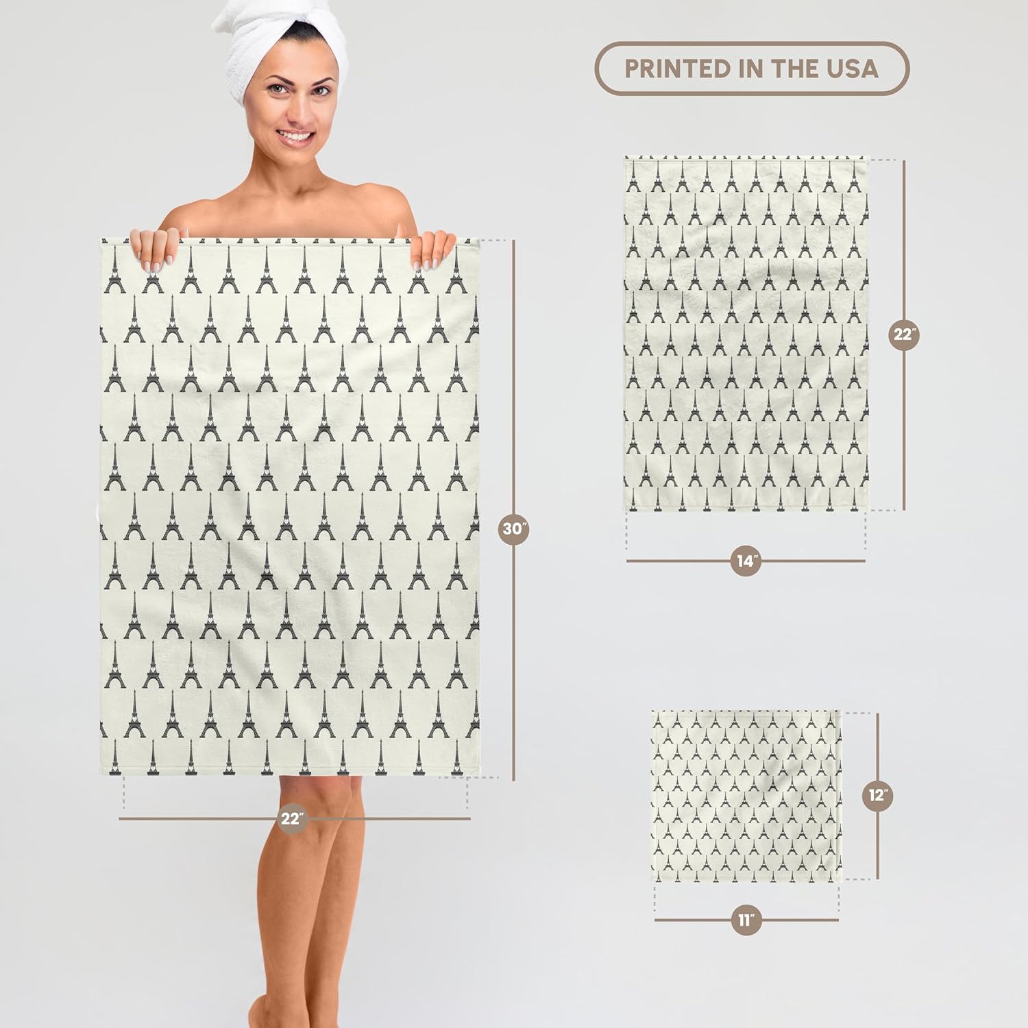 3dRose Rows of Gray Eiffel Towers Pattern 22x30 Bath Hand Pool Towel