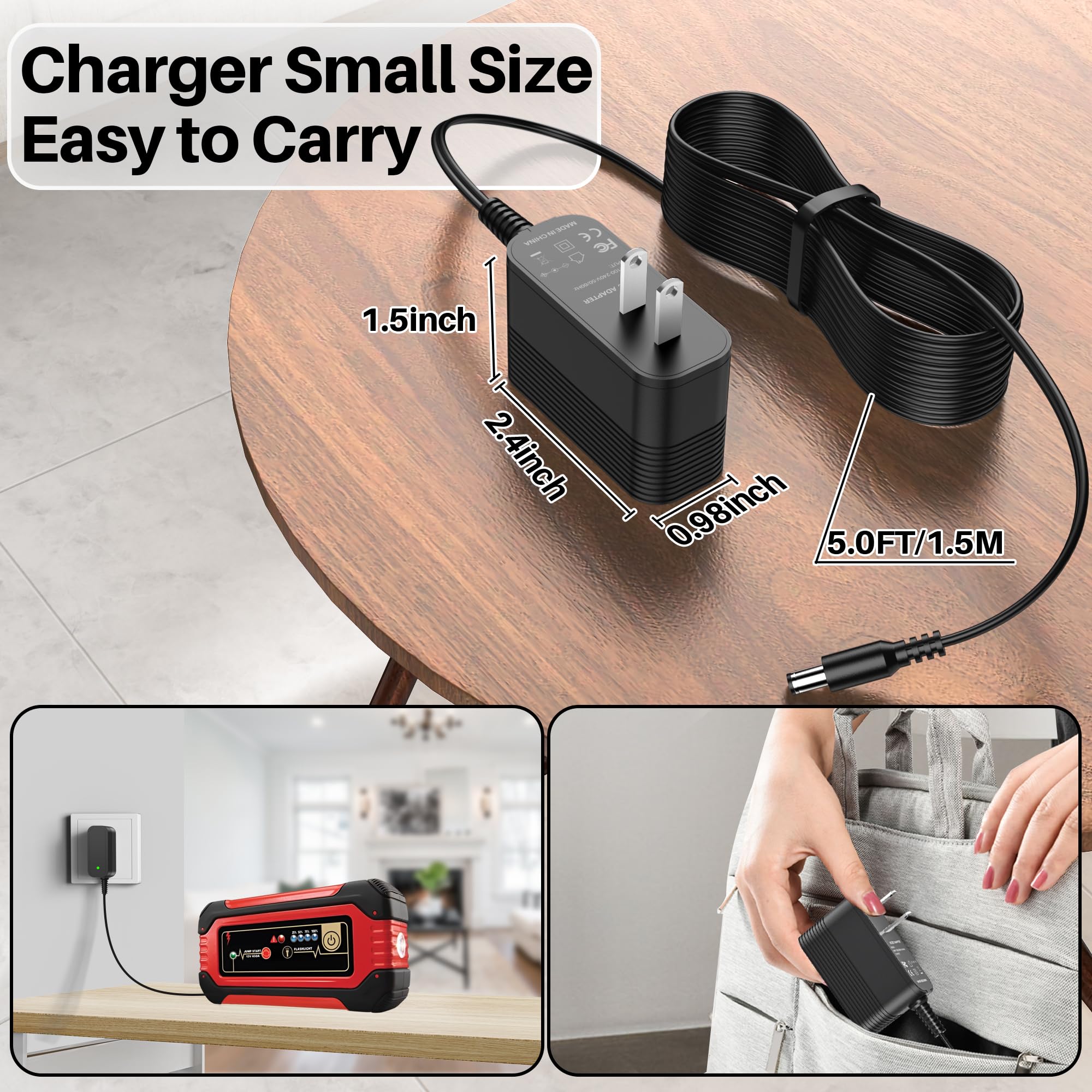 Cable de alimentación de 15 V CC compatible con Viking Jump Starter 62749 64412 56797 56798 batería de 15 V arrancador de coche para Harbor Freight 450 pico Amp portátil de iones de litio de 12