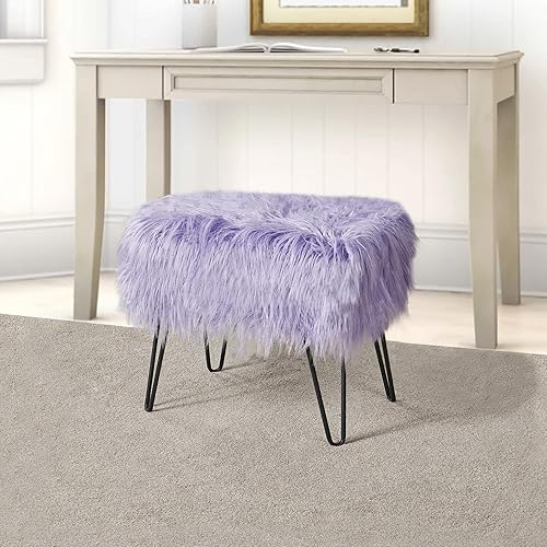 Miniatura 13 de Banco otomano de piel sintética de felpa suave azul para entrada, reposapiés peludo, 46 x 16 x 17 pulgadas, banco largo resistente para dormitorio,